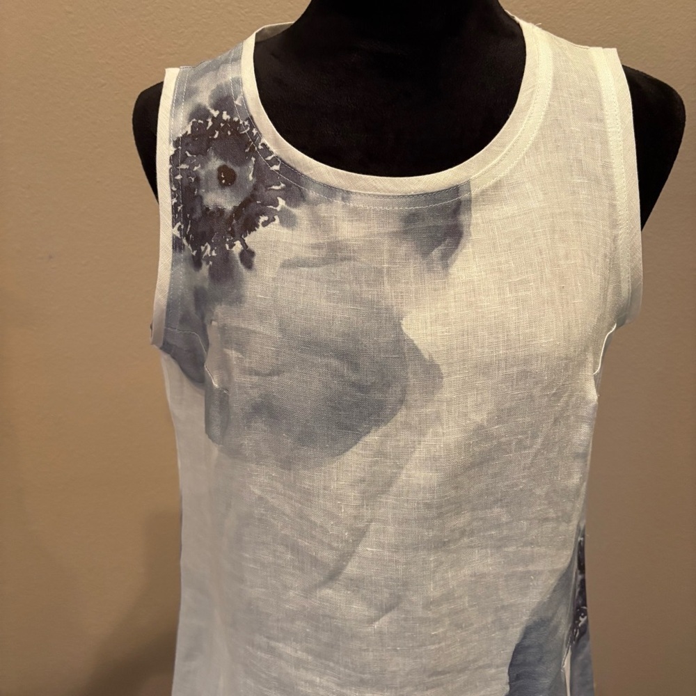 iLinen Linen Dress Watercolor Blue Flower, Medium, Chic Elegant Beach Classy - Picture 5 of 13